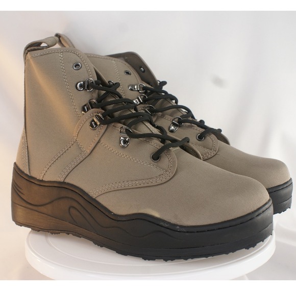 Caddis Other - Caddis Wading Shoes Mens Tan Canvas High Top Fishing Boots Black Rubber Sole 10